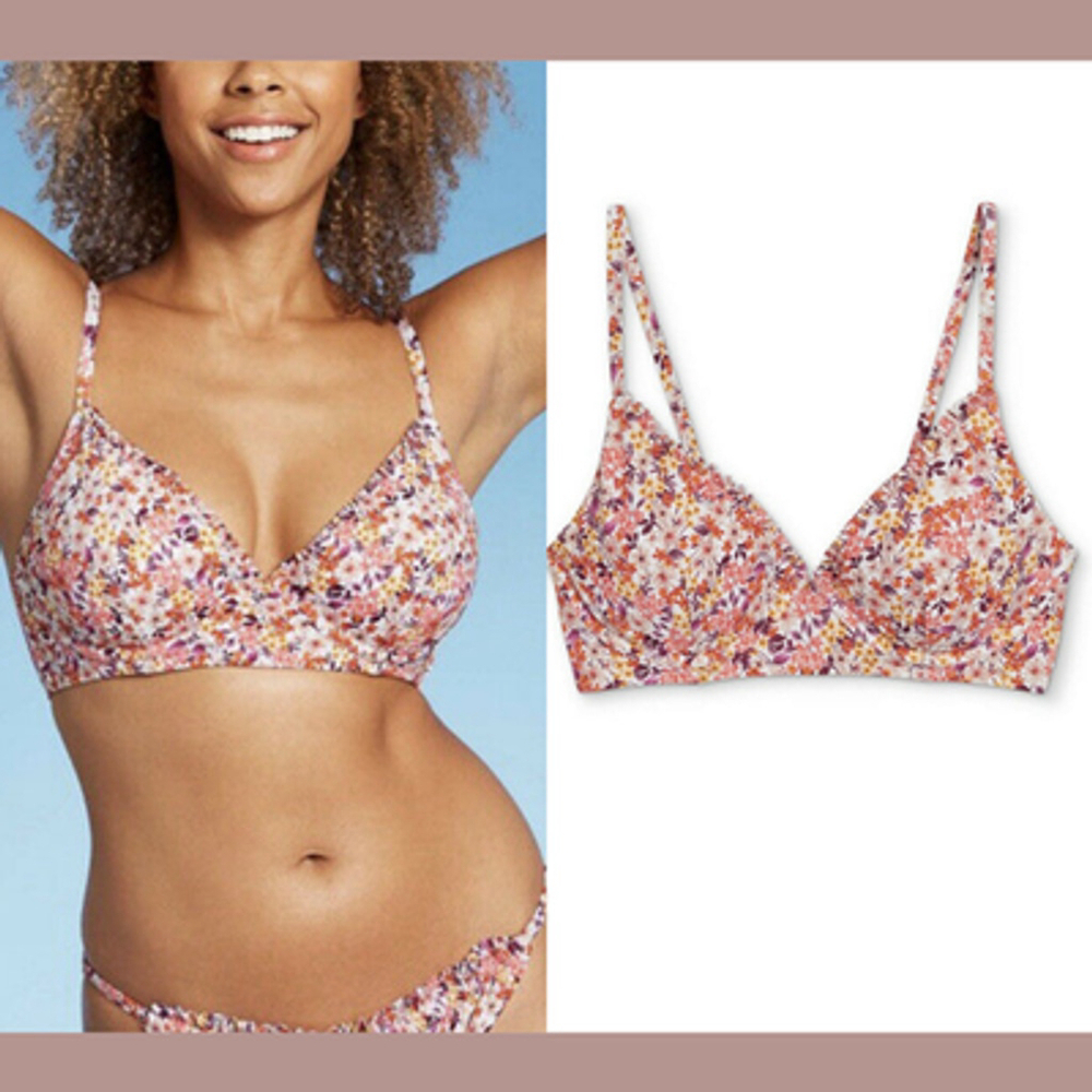 Shade & Shore Ruffle Bralette Bikini Top 36DD Floral